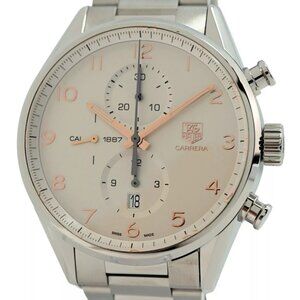 Tag Heuer 44mm Men's Carrera Automatic White/ Gold Chrono Cal 1887 Watch CAR2012